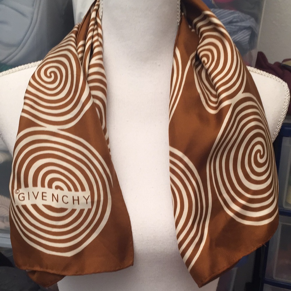 Givenchy Logo Scarf Vintage Brown With White Circ… - image 1